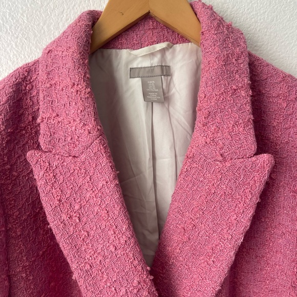 H&M TEXTURED DOUBLE-BREASTED BLAZER PINK SZ XL TWEED BLOGGERS BARBIE SILVER - Picture 4 of 11